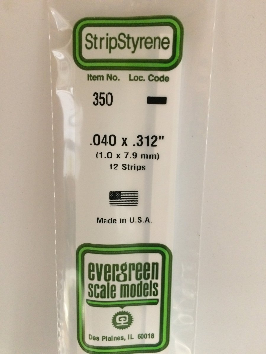 Evergreen 350 .040" X .312" X 24" Opaque White Polystyrene Strip - Oakville Model Trains Depot