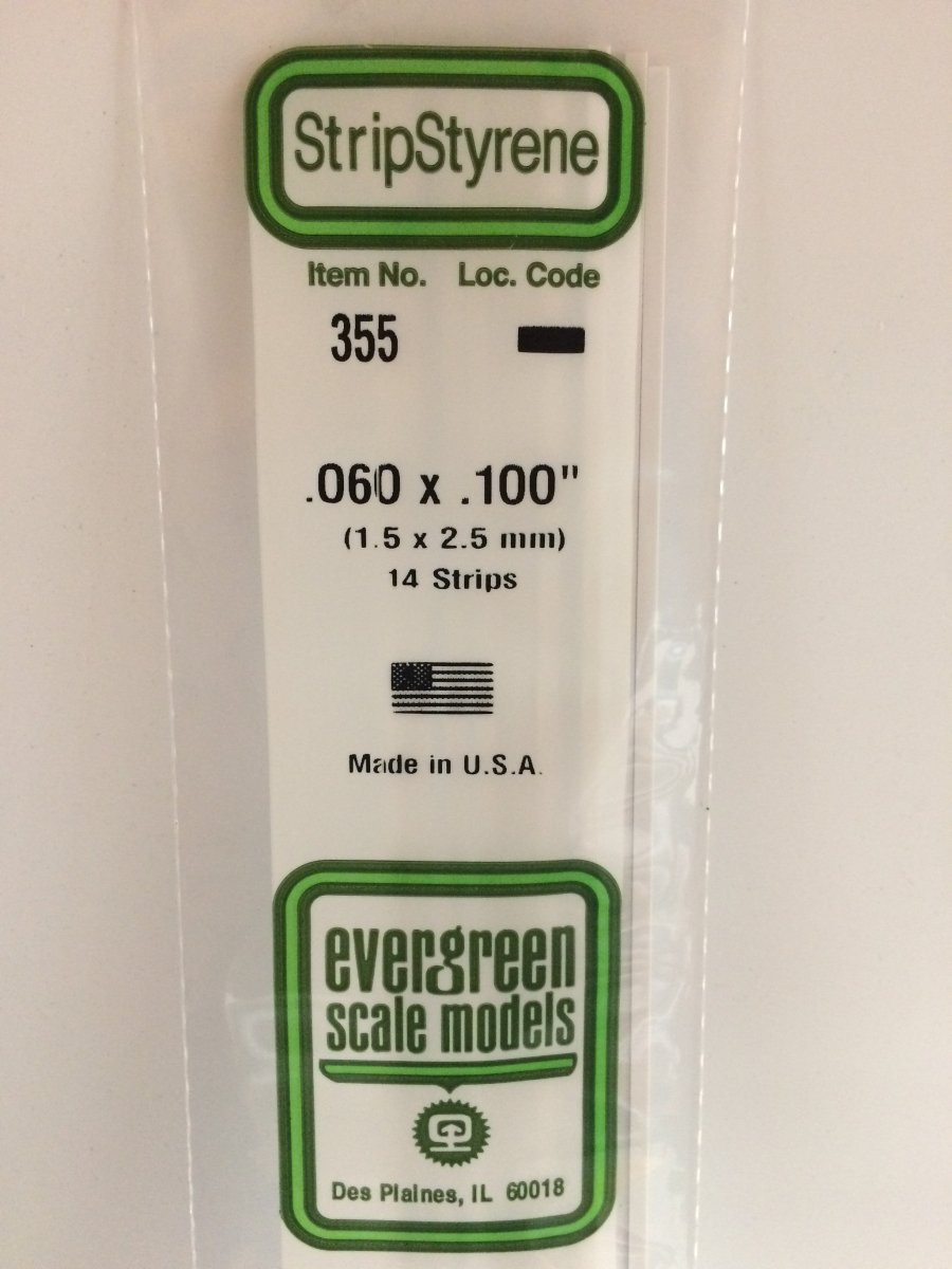 Evergreen 355 .060" X .100" X 24" Opaque White Polystyrene Strip - Oakville Model Trains Depot