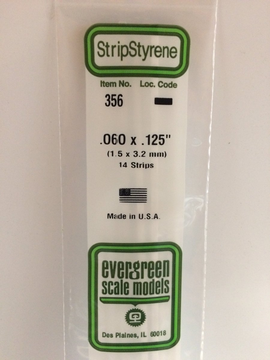 Evergreen 356 .060" X .125" X 24" Opaque White Polystyrene Strip - Oakville Model Trains Depot