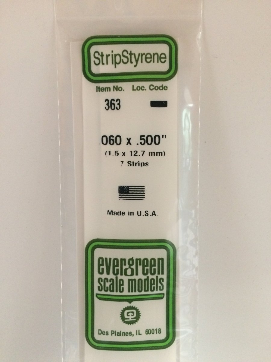 Evergreen 363 .060" X .500" X 24" Opaque White Polystyrene Strip - Oakville Model Trains Depot