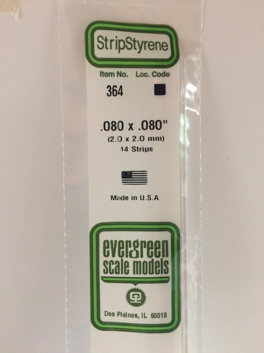 Evergreen 364 .080" X .080" X 24" Opaque White Polystyrene Strip - Oakville Model Trains Depot