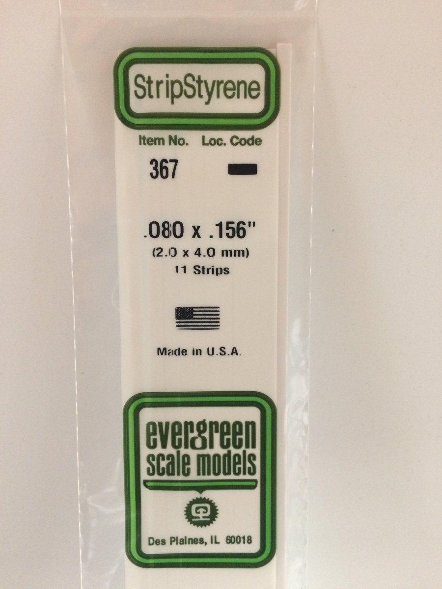 Evergreen 367 .080" X .156" X 24" Opaque White Polystyrene Strip - Oakville Model Trains Depot