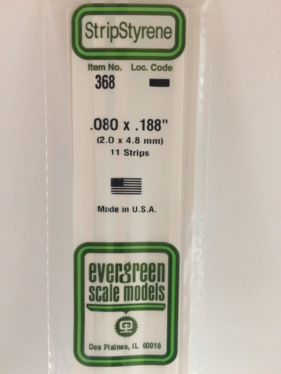 Evergreen 368 .080" X .188" X 24" Opaque White Polystyrene Strip - Oakville Model Trains Depot