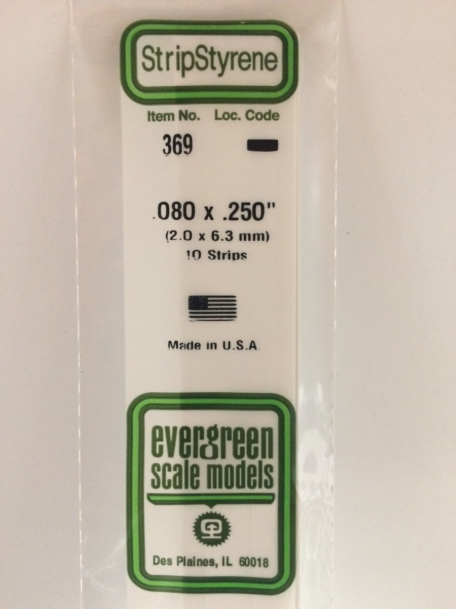 Evergreen 369 .080" X .250" X 24" Opaque White Polystyrene Strip - Oakville Model Trains Depot