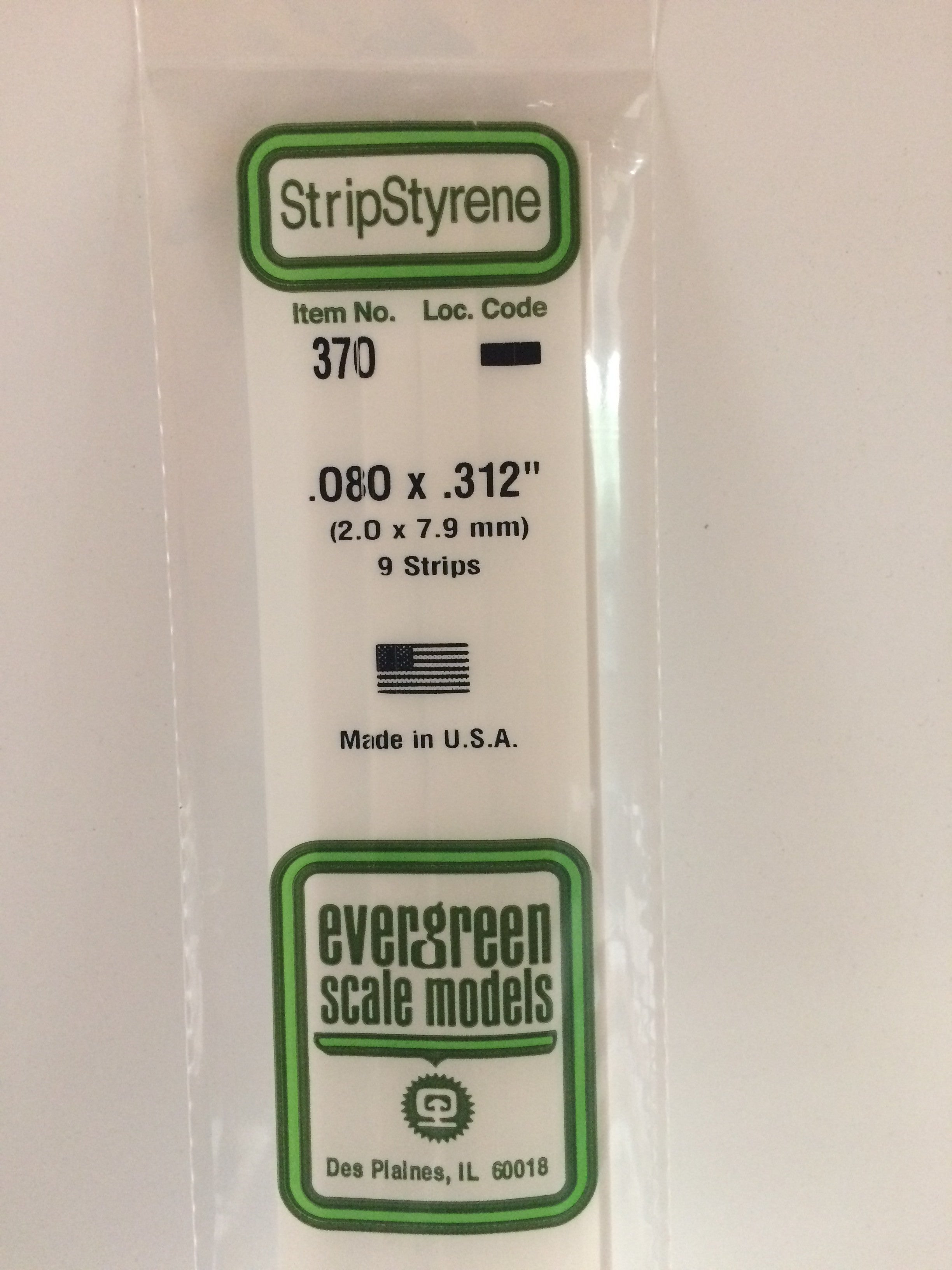 Evergreen 370 .080" X .312" X 24" Opaque White Polystyrene Strip (9 pcs)