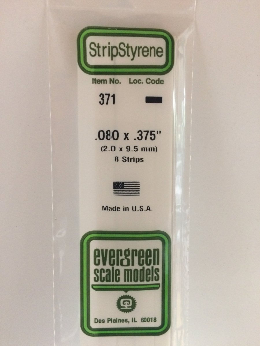 Evergreen 371 .080" X .375" X 24" Opaque White Polystyrene Strip - Oakville Model Trains Depot