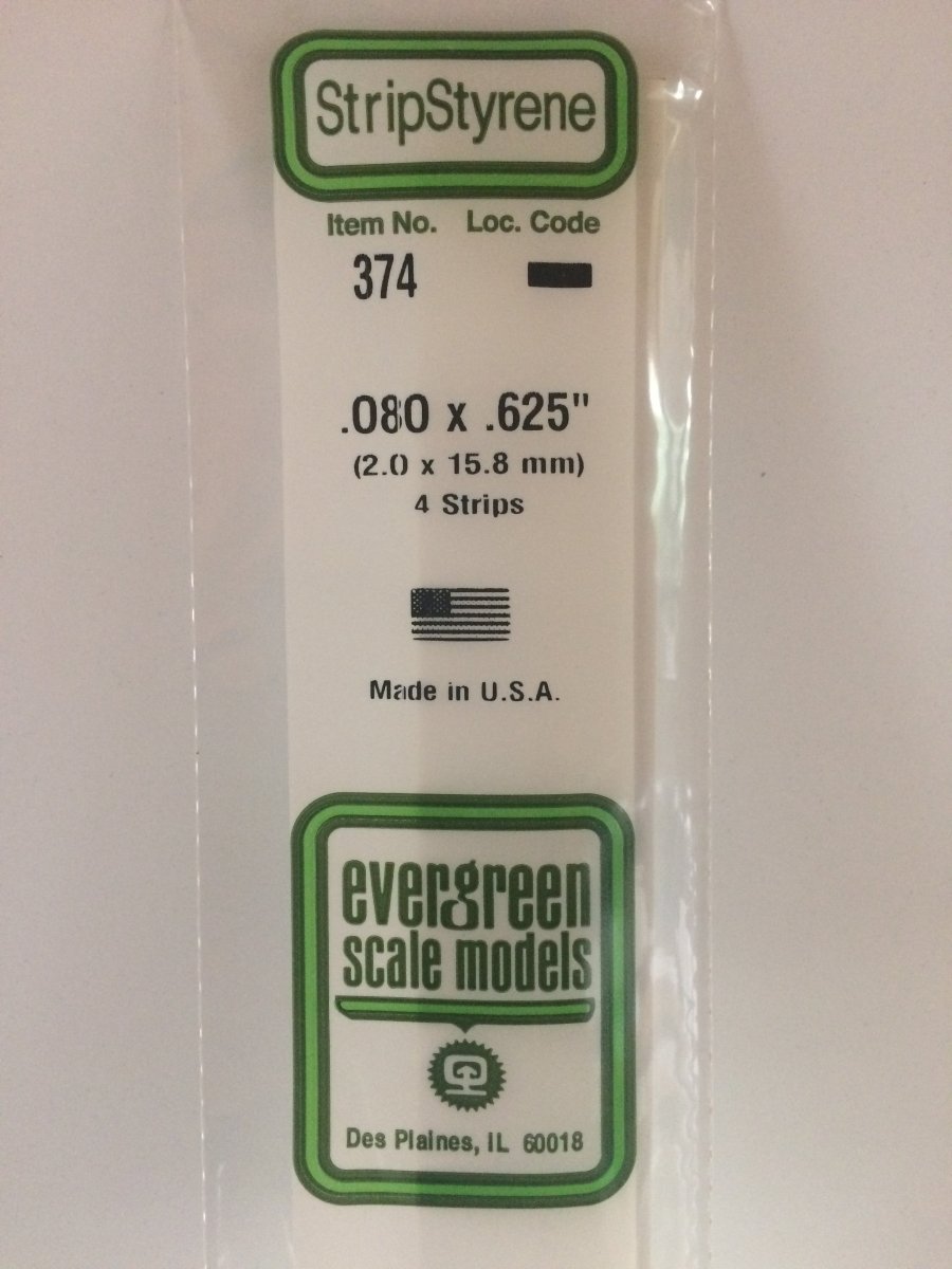 Evergreen 374 .080" X .625" X 24" Opaque White Polystyrene Strip - Oakville Model Trains Depot