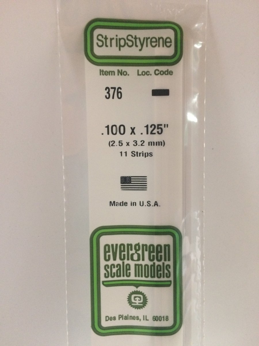 Evergreen 376 .100" X .125" X 24" Opaque White Polystyrene Strip - Oakville Model Trains Depot