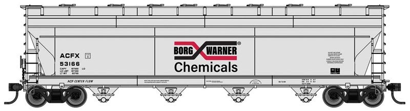 Walthers Mainline 49229 HO Scale ACF 5250 4-Bay Centerflow Covered Hopper, Borg Warner ACFX #53166