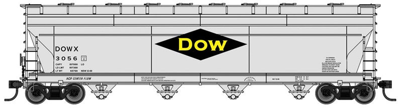 Walthers Mainline 49235 HO Scale ACF 5250 4-Bay Centerflow Covered Hopper, Dow Chemical DOWX #3056