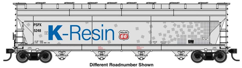 Walthers Mainline 49239 HO Scale ACF 5250 4-Bay Centerflow Covered Hopper, Phillips 66 PSPX #5240