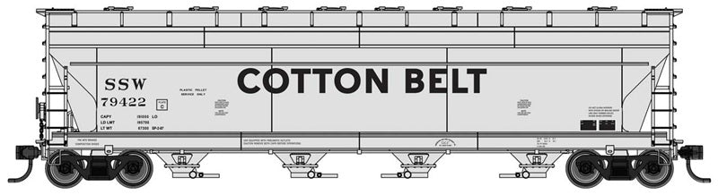Walthers Mainline 49241 HO Scale ACF 5250 4-Bay Centerflow Covered Hopper, Cotton Belt SSW #79422