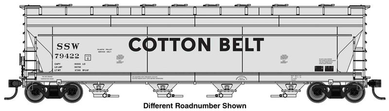 Walthers Mainline 49242 HO Scale ACF 5250 4-Bay Centerflow Covered Hopper, Cotton Belt SSW #79441