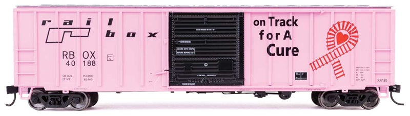 Walthers Mainline 3826 HO Scale ACF 50ft Exterior-Post Boxcar, Railbox #40188 (Breast Cancer Awareness)