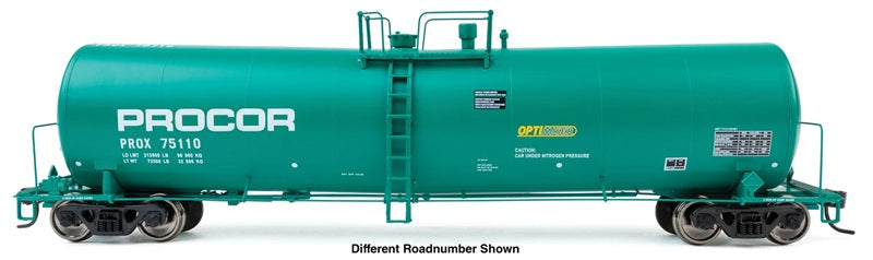 Walthers Proto HO 54' 23,000-Gallon Funnel-Flow Tank Car, Procor PROX #75124 green scheme