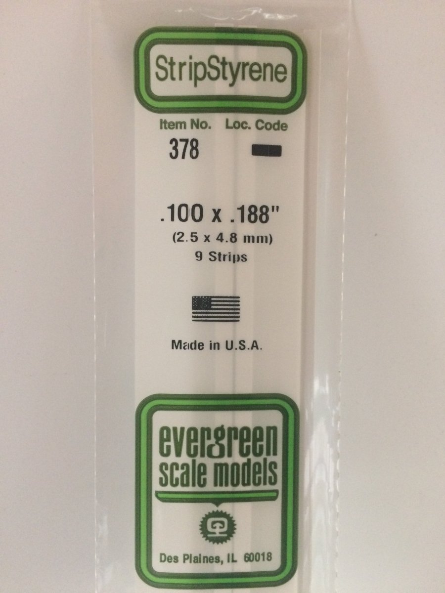 Evergreen 378 .100" X .188" X 24" Opaque White Polystyrene Strip - Oakville Model Trains Depot