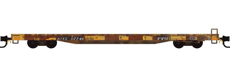 Micro-Trains 134 144 051 N scale Weathered Trailer Train OTTX 60' Flat Car with Wooden Deck