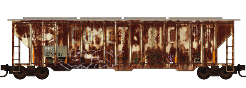 Micro-Trains 099 144 420 N scale Weathered East Erie Commercial Evans 3-Bay Covered Hopper