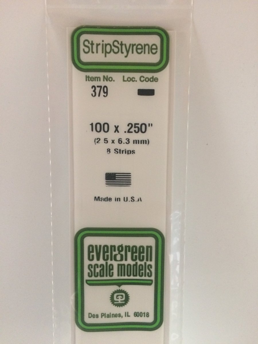 Evergreen 379 .100" X .250" X 24" Opaque White Polystyrene Strip - Oakville Model Trains Depot