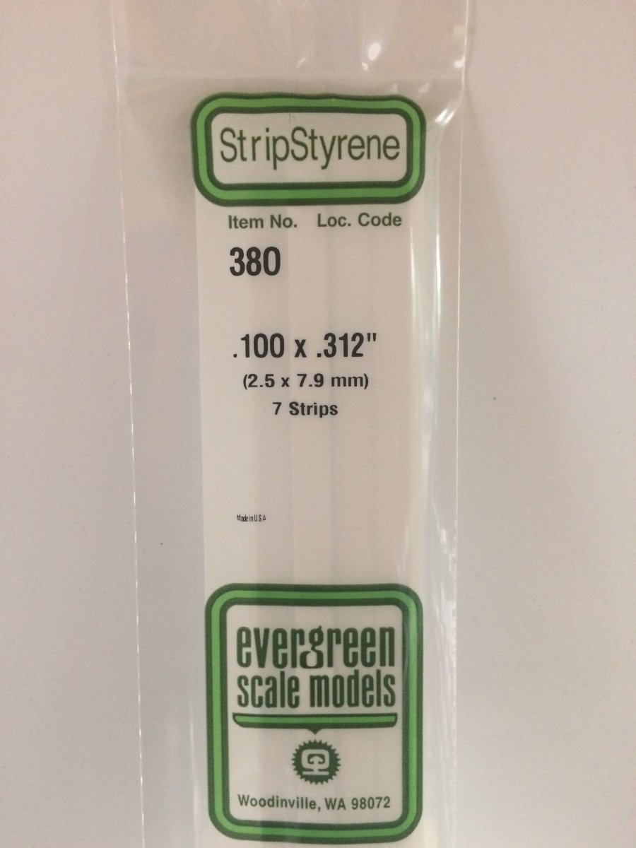 Evergreen 380 .100" X .312" X 24" Opaque White Polystyrene Strip - Oakville Model Trains Depot