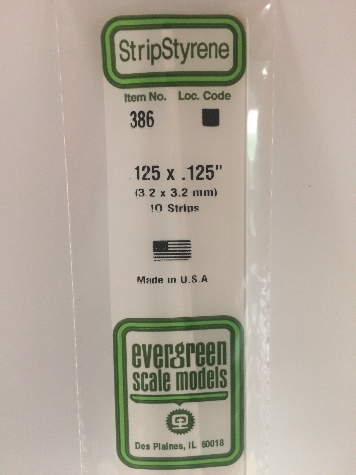 Evergreen 386 .125" X .125" X 24" Opaque White Polystyrene Strip (10/pk) - Oakville Model Trains Depot