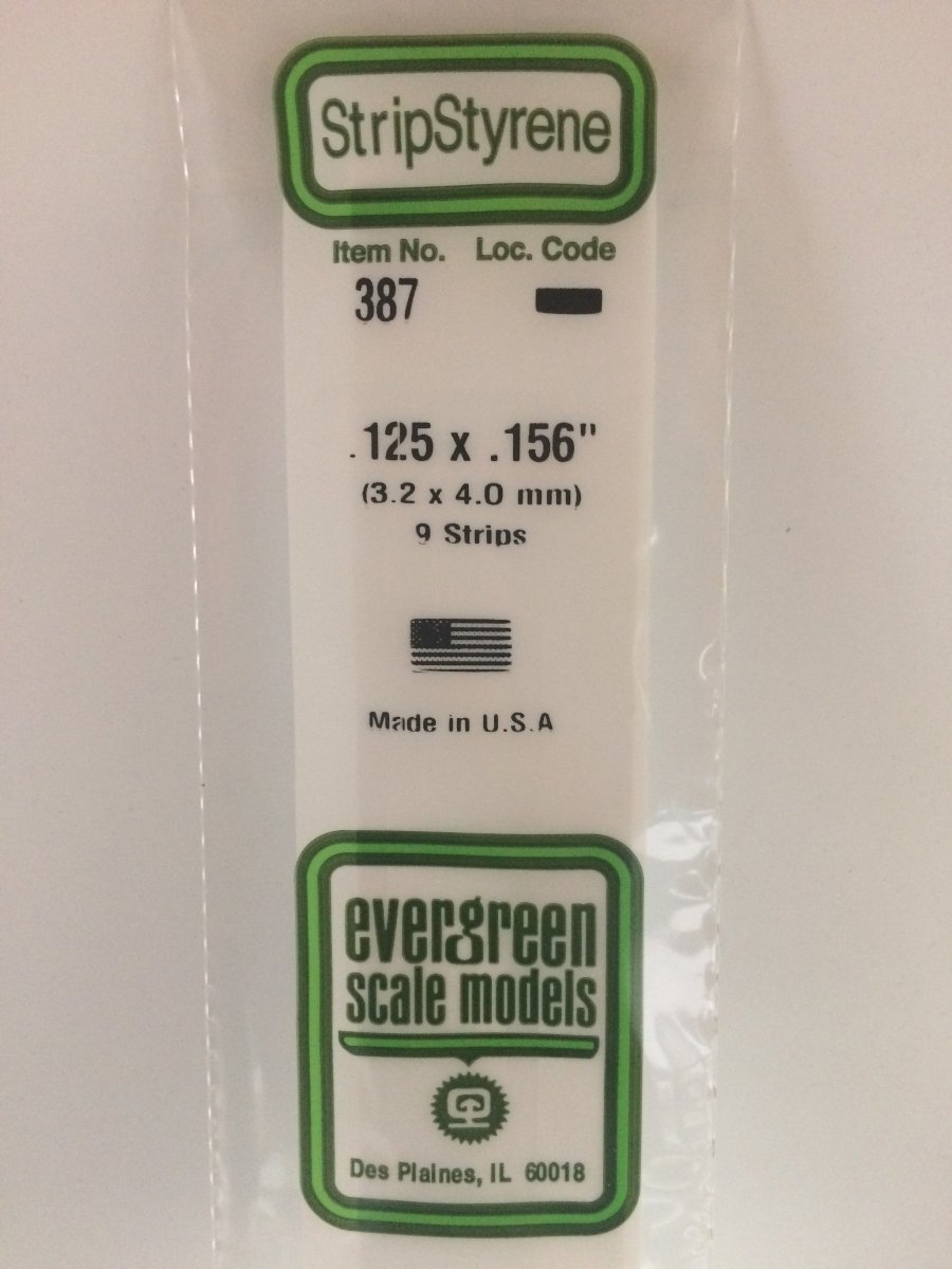 Evergreen 387 .125" X .156" X 24" Opaque White Polystyrene Strip - Oakville Model Trains Depot