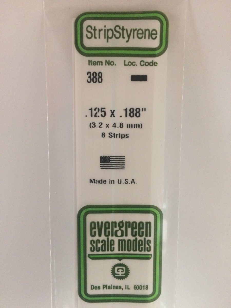 Evergreen 388 .125" X .188" X 24" Opaque White Polystyrene Strip - Oakville Model Trains Depot