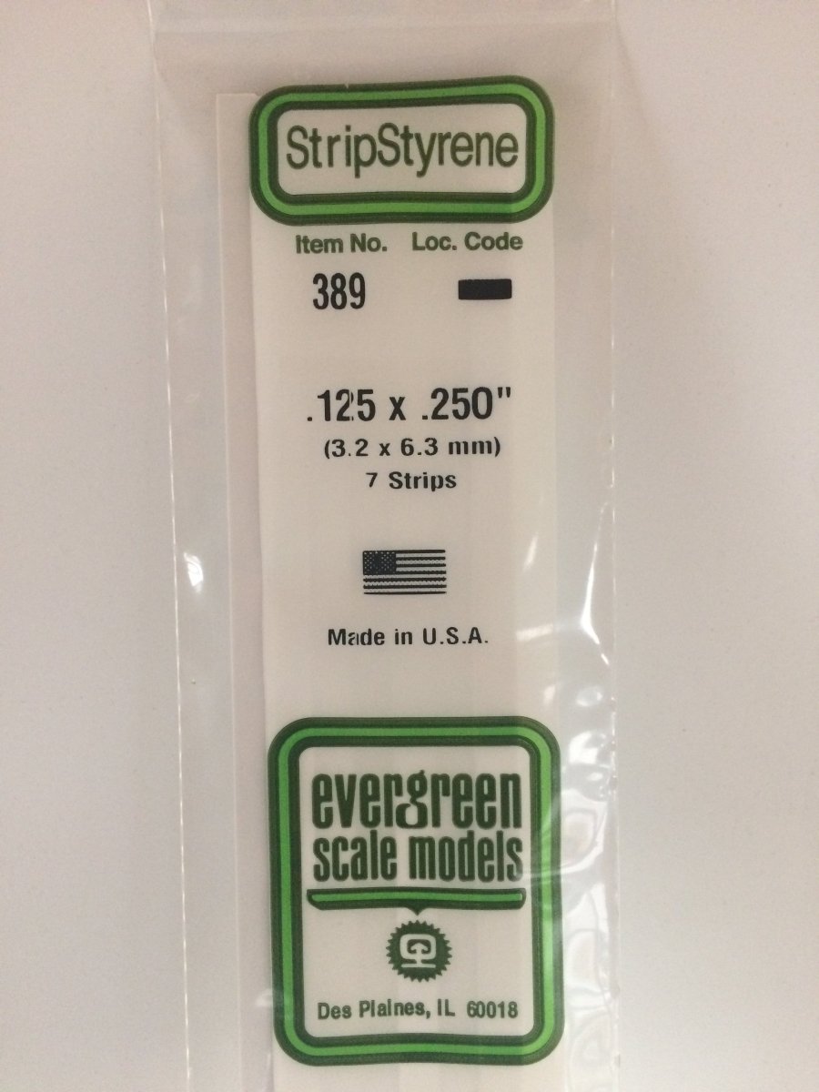 Evergreen 389 .125" X .250" X 24" Opaque White Styrene Strip - Oakville Model Trains Depot