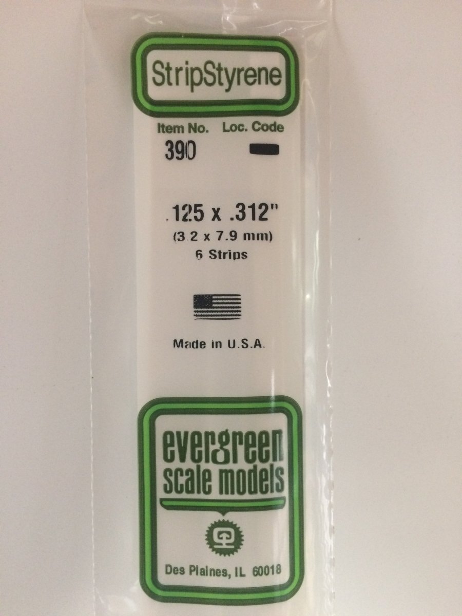 Evergreen 390 .125" X .312" X 24" Opaque White Polystyrene Strip - Oakville Model Trains Depot