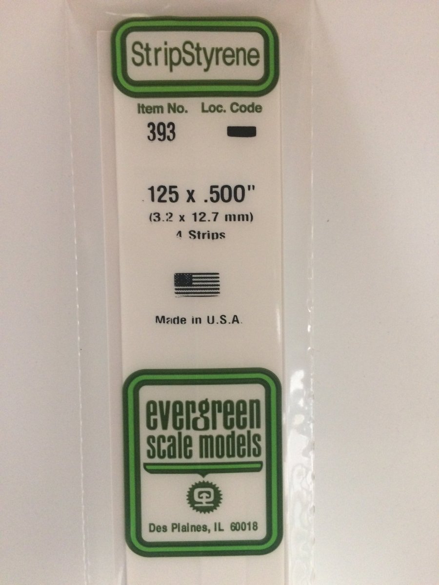 Evergreen 393 .125" X .500" X 24" Opaque White Polystyrene Strip - Oakville Model Trains Depot