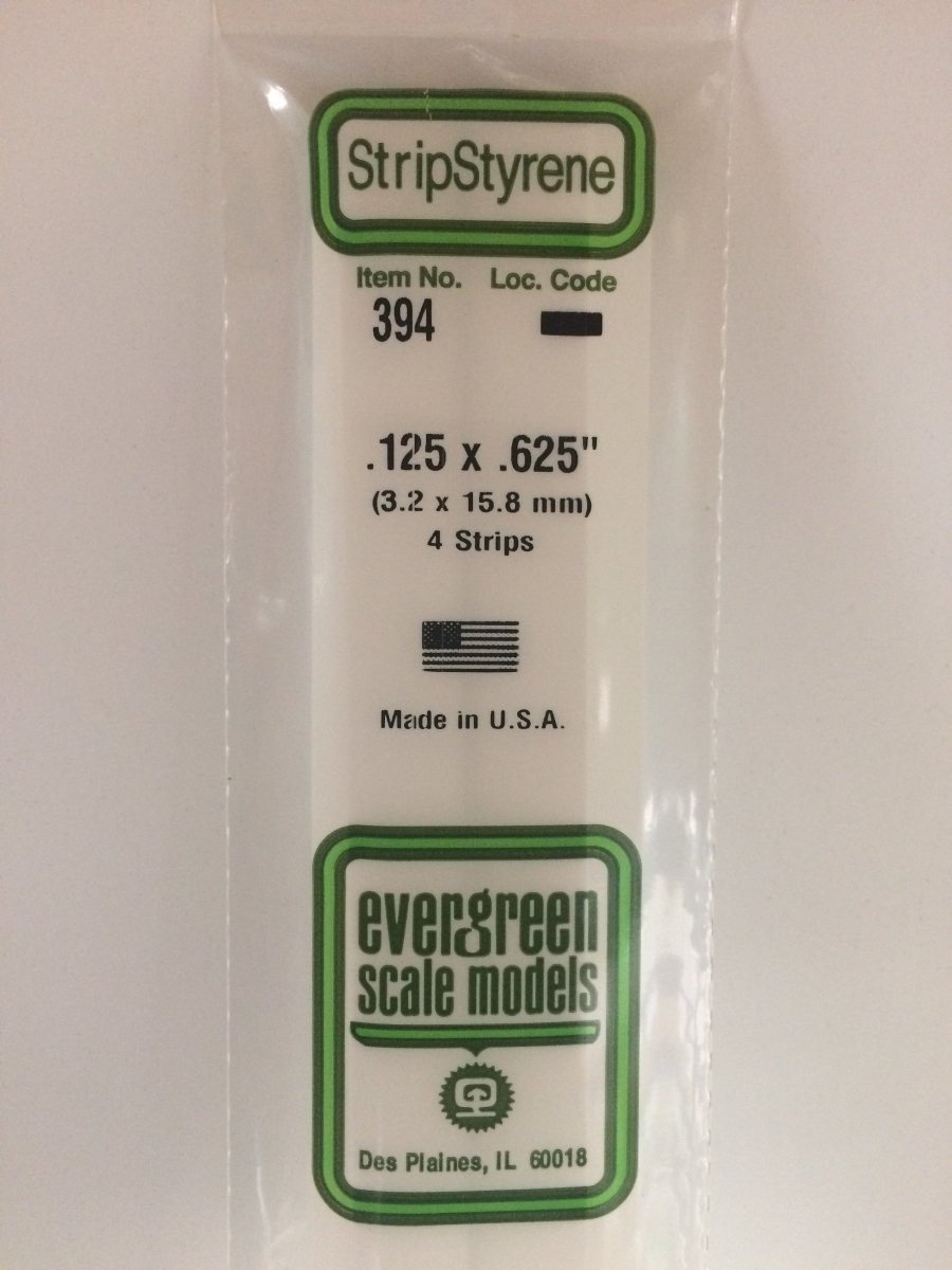 Evergreen 394 .125" X .625" X 24" Opaque White Polystyrene Strip - Oakville Model Trains Depot
