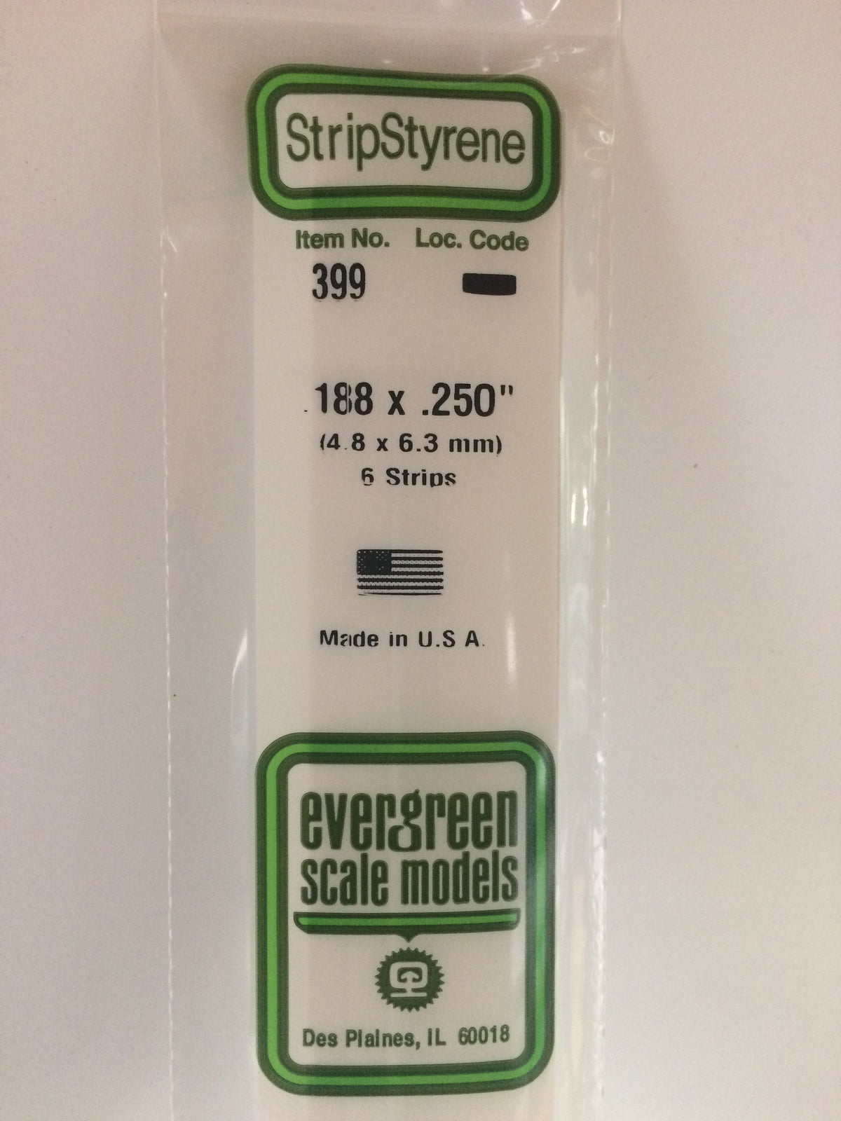 Evergreen 399 .188" X .250" X 24" Opaque White Polystyrene Strip (6/pk) - Oakville Model Trains Depot