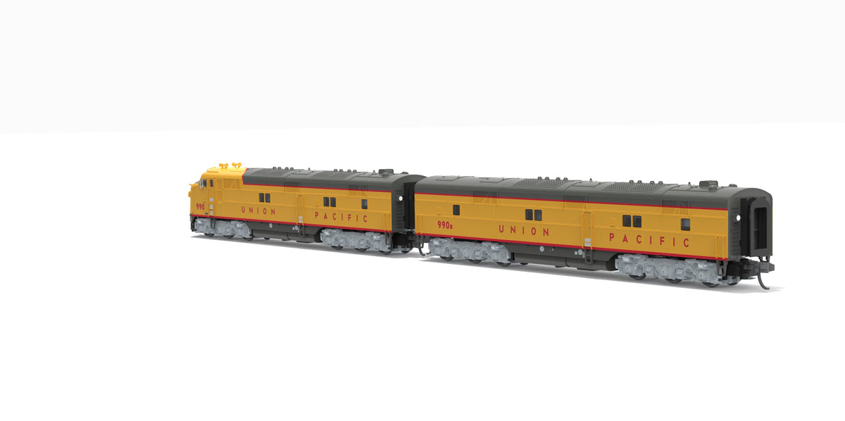 Broadway Limited Imports 10239 N EMD E7 A/B Set, UP 990 / 990B, Yellow & Gray, 1960's Appearance, A-unit No-Sound / DCC-Ready, Unpowered B, N - view 5