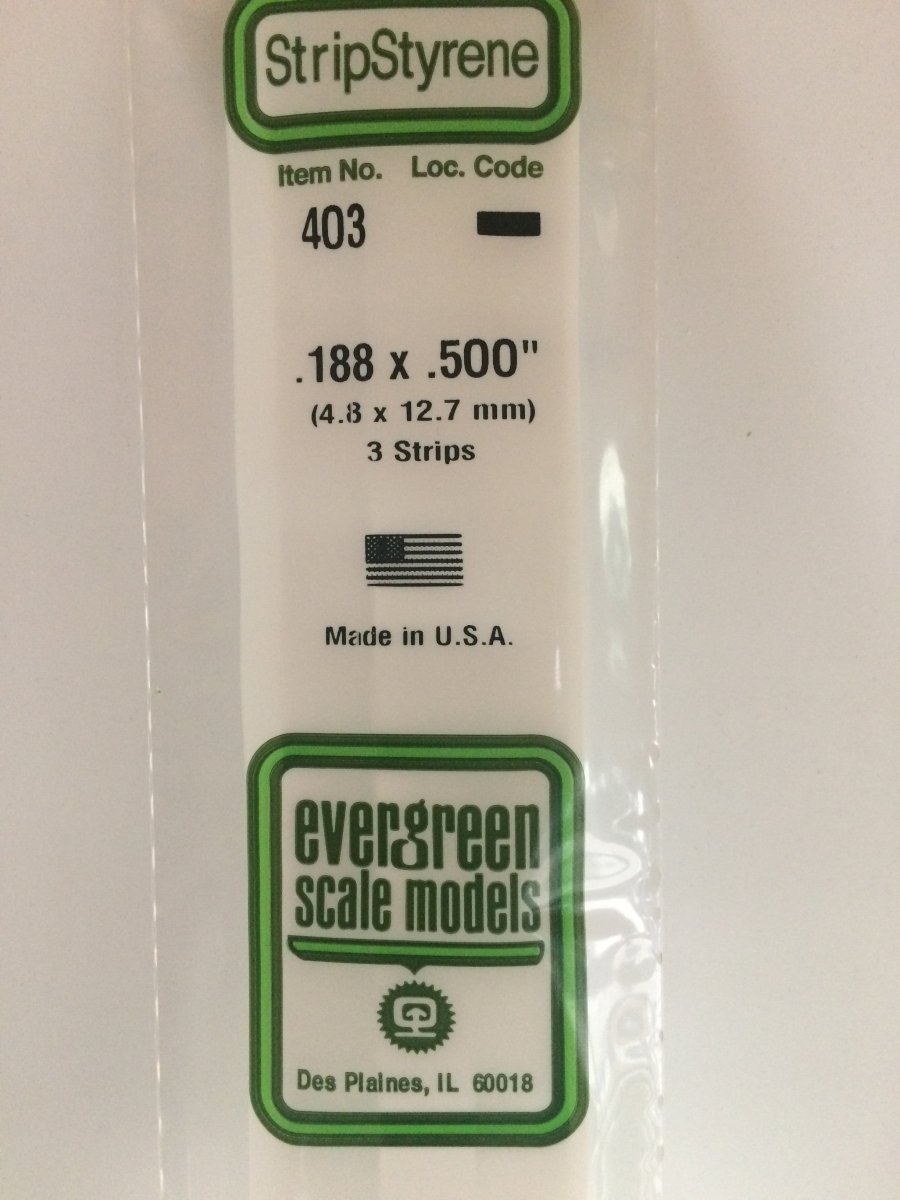 Evergreen 403 .188" X .500" X 24" Opaque White Polystyrene Strip - Oakville Model Trains Depot