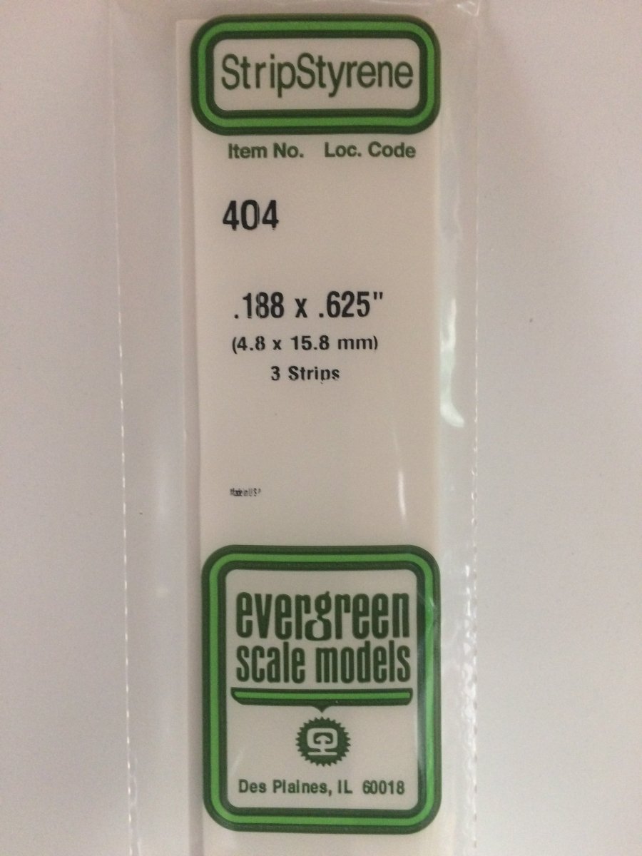 Evergreen 404 .188" X .625" X 24" Opaque White Polystyrene Strip - Oakville Model Trains Depot