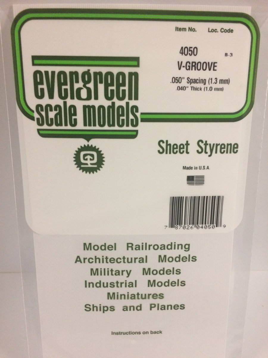 Evergreen 4050 .050" Opaque White Polystyrene V - Groove Siding - Oakville Model Trains Depot