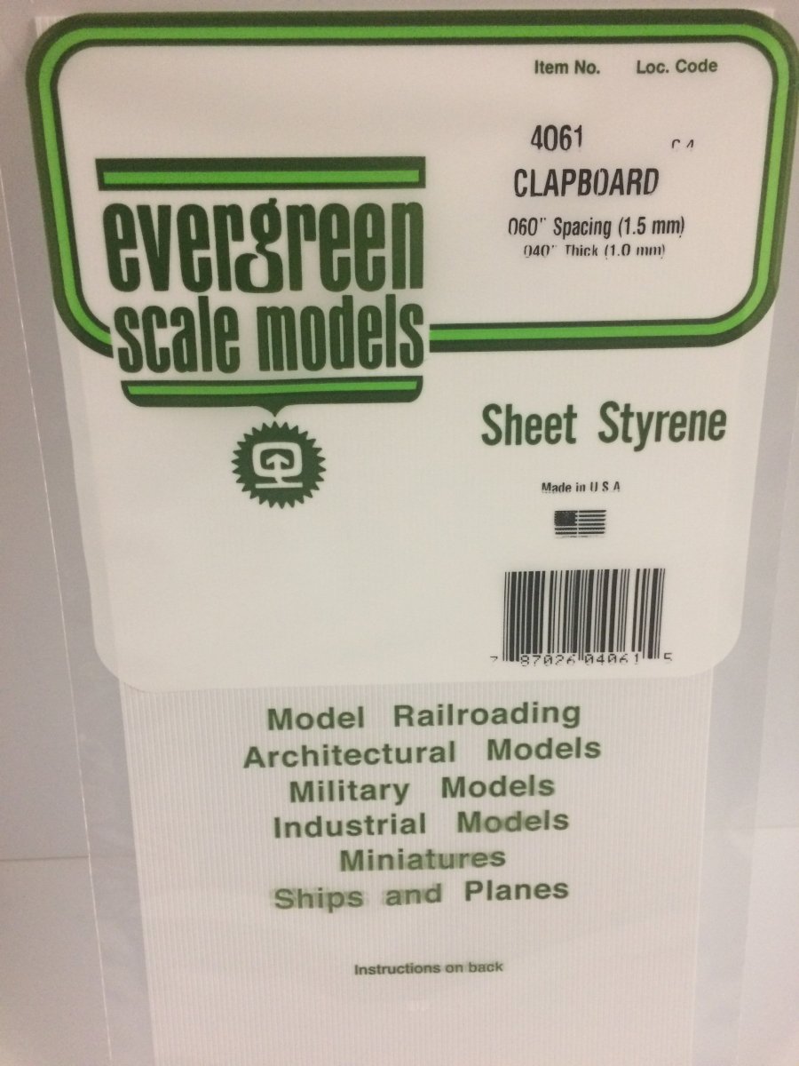 Evergreen 4061 .060" Opaque White Polystyrene Clapboard Siding - Oakville Model Trains Depot