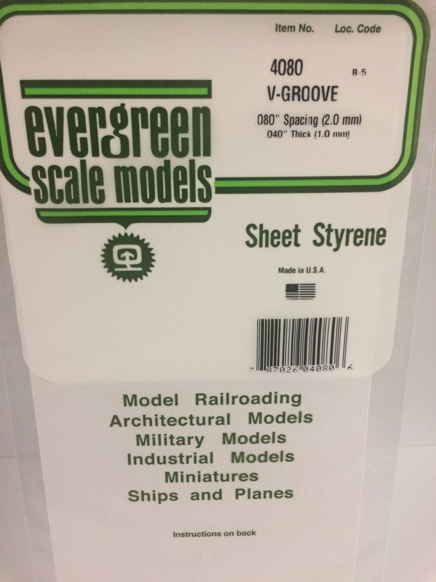 Evergreen 4080 .080" Opaque White Polystyrene V - Groove Siding - Oakville Model Trains Depot