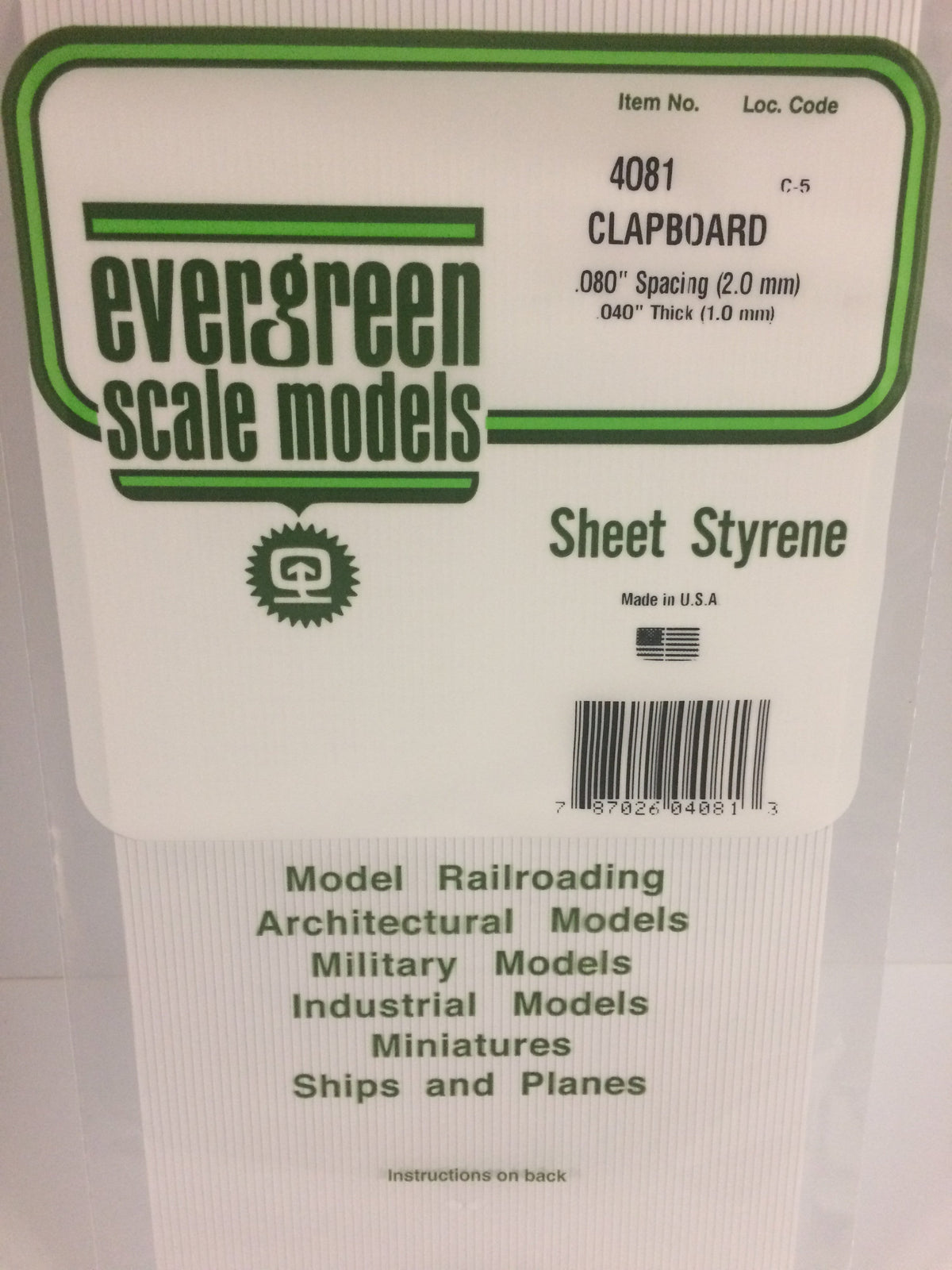 Evergreen 4081 .080" Spacing Opaque White Polystyrene Clapboard Siding Sheet - Oakville Model Trains Depot