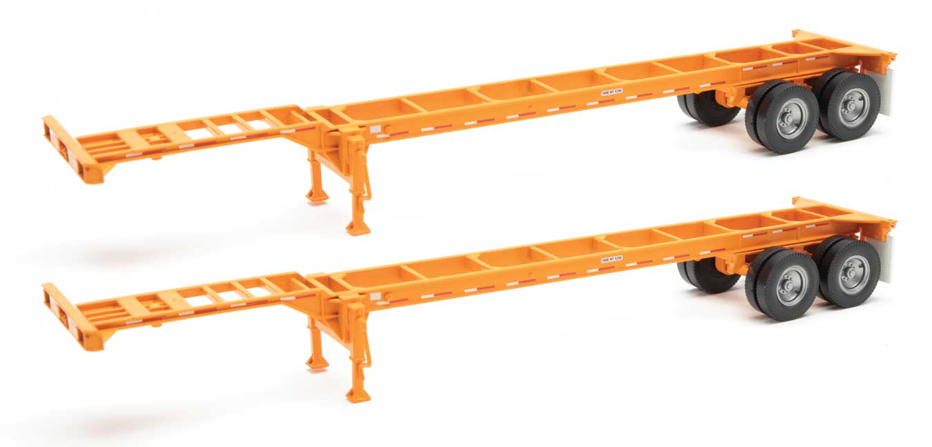Walthers SceneMaster 4552 HO Scale 40' Container Chassis (2-Pack) Orange
