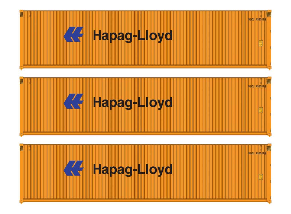 Walthers SceneMaster 18252 HO Scale 40' Fully Corrugated Container 3-Pack Hapag-Lloyd
