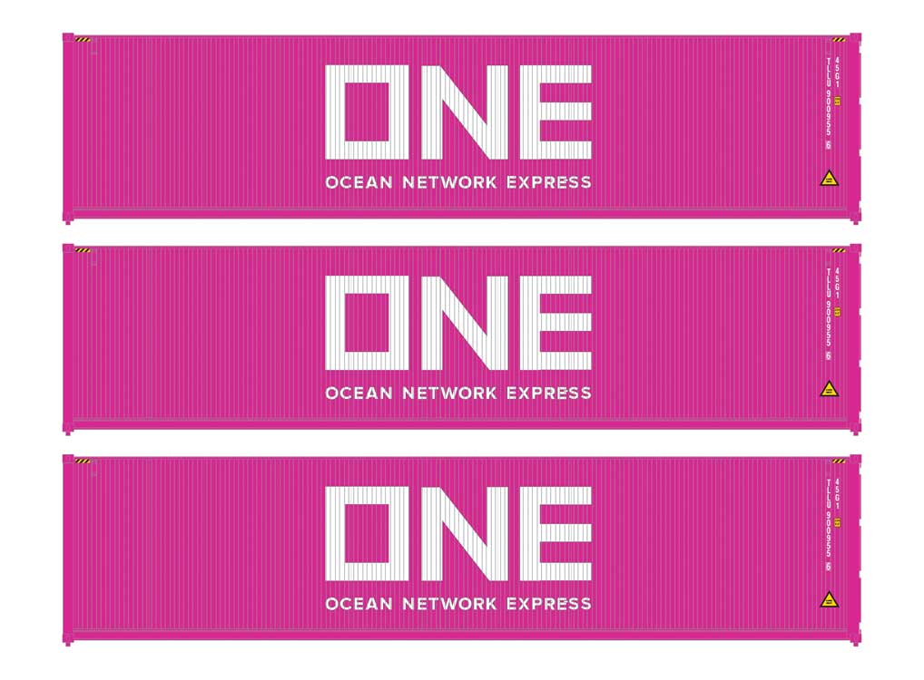 Walthers SceneMaster 18254 HO Scale 40' Fully Corrugated Container 3-Pack Ocean Network Express (ONE)