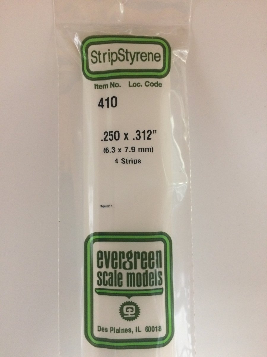 Evergreen 410 .250" X .312" X 24" Opaque White Polystyrene Strip - Oakville Model Trains Depot