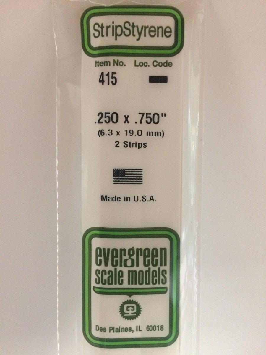Evergreen 415 .250" X .750" X 24" Opaque White Polystyrene Strip - Oakville Model Trains Depot