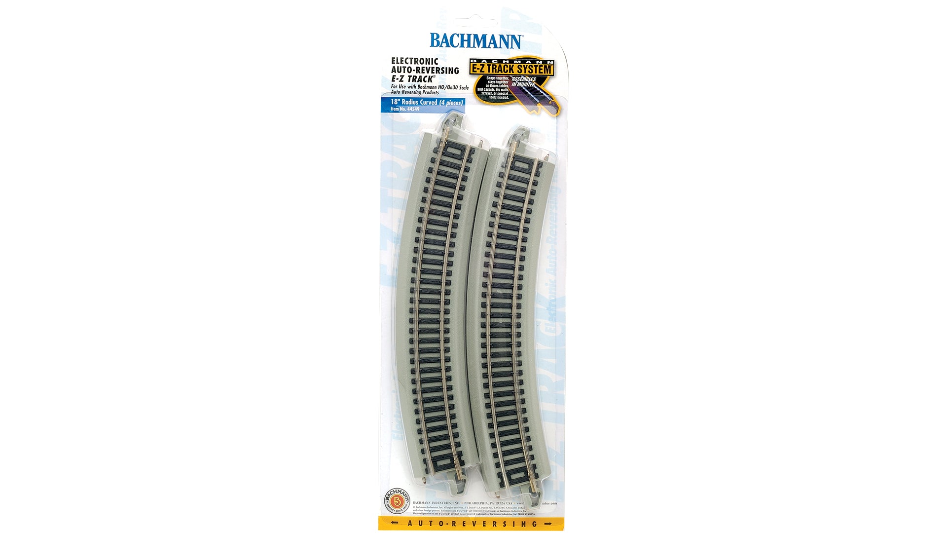 Bachmann 44549 HO Scale E-Z Track Auto-Reversing 18" Radius Curved Track - 4pcs