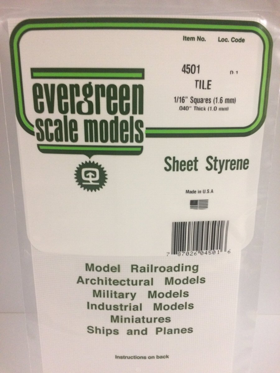 Evergreen 4501 1/16" X 1/16" Opaque White Polystyrene Square Tile - Oakville Model Trains Depot