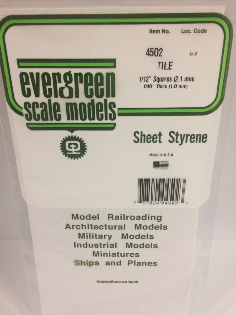 Evergreen 4502 1/12" X 1/12" Opaque White Polystyrene Square Tile - Oakville Model Trains Depot