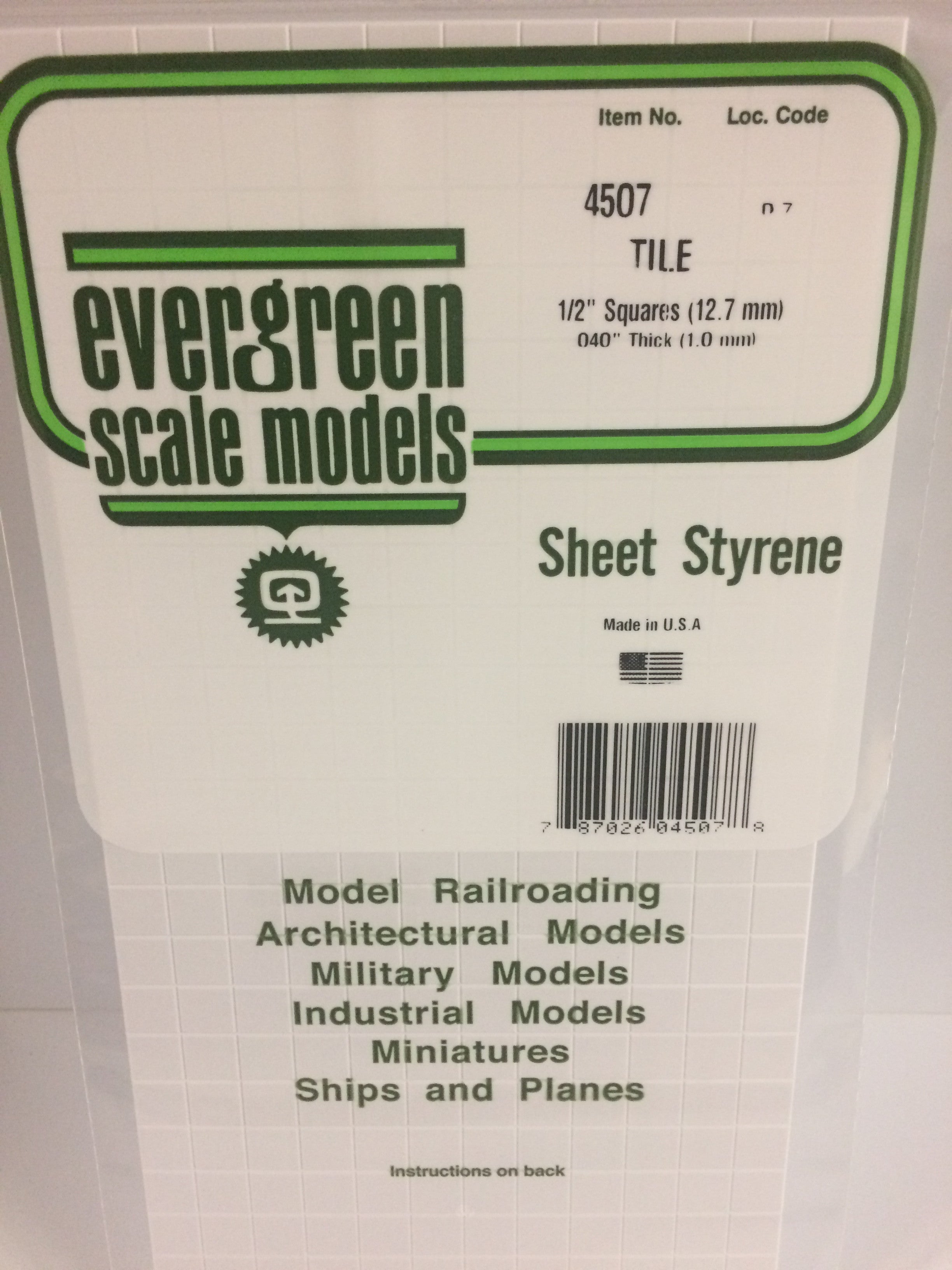 Evergreen 4507 1/2" X 1/2" Opaque White Polystyrene Square Tile (1 pc)
