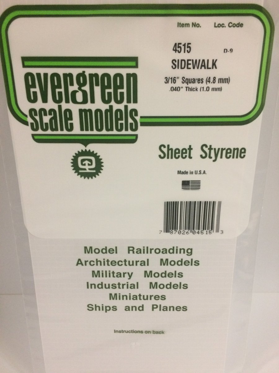 Evergreen 4515 3/16" X 3/16" Opaque White Polystyrene Sidewalk - Oakville Model Trains Depot