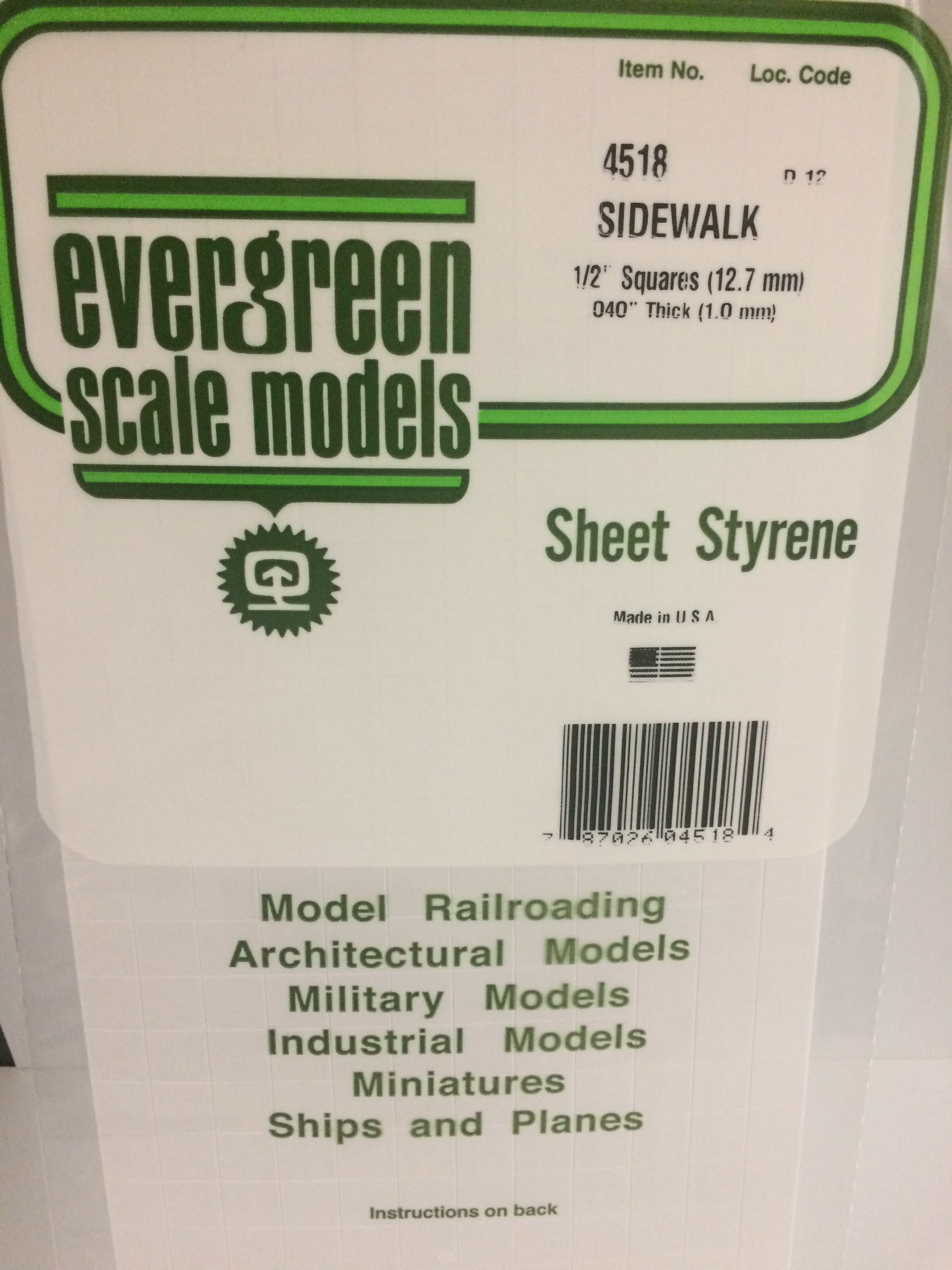 Evergreen 4518 1/2" x 1/2" Sidewalk 6"x12" Opaque White Polystyrene Sheet (1 pc)